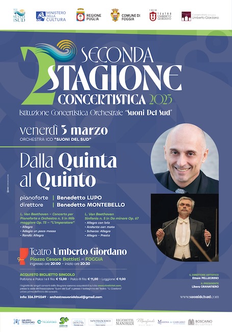 Foggia, il 3 marzo 2023 il concerto “Dalla Quinta al Quinto” Foggia, il 3 marzo 2023 il concerto “Dalla Quinta al Quinto”