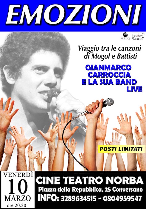 ’Emozioni – viaggio tra le canzoni di Mogol e Battisti’’ a Conversano ’Emozioni – viaggio tra le canzoni di Mogol e Battisti’’ a Conversano