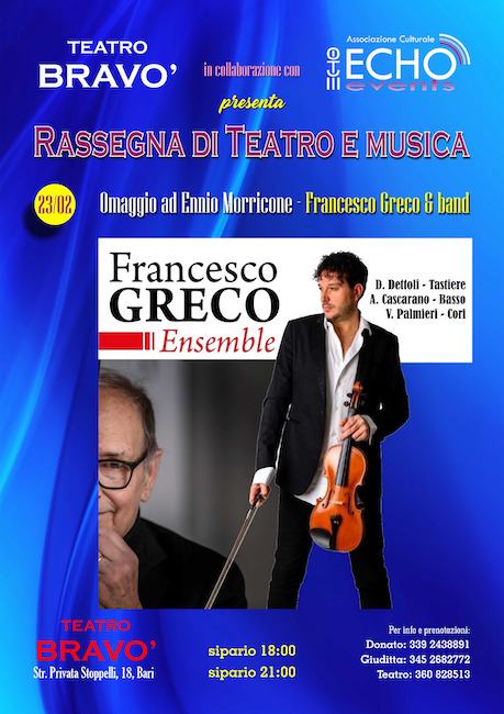 Bari, “Omaggio a Ennio Morricone” del Francesco Greco Ensemble
