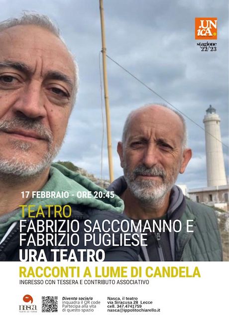 Lecce, “Racconti a lume di candela” con Fabrizio Saccomanno e Fabrizio Pugliese Lecce, “Racconti a lume di candela” con Fabrizio Saccomanno e Fabrizio Pugliese