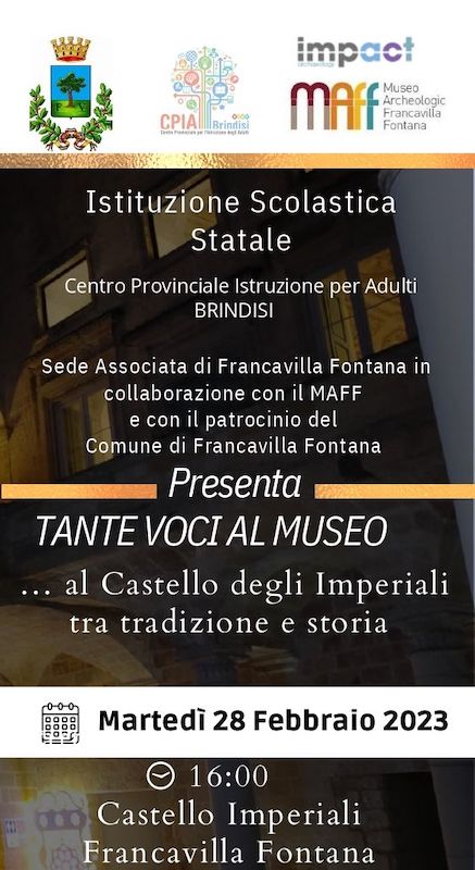 Francavilla Fontana, “Tante voci al museo”: domani al Castello Imperiali Francavilla Fontana, “Tante voci al museo”: domani al Castello Imperiali