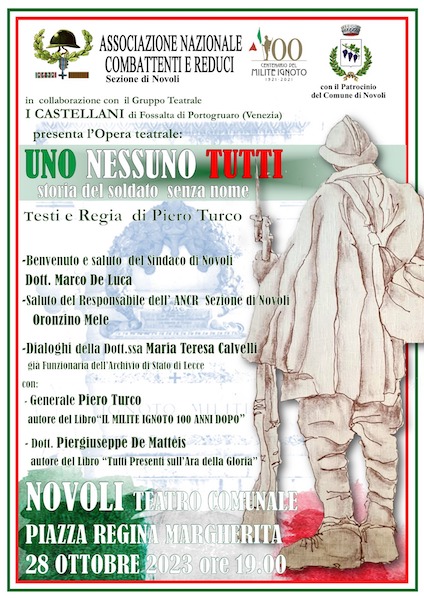 “Uno Nessuno Tutti: Storia del Soldato senza nome”, oggi in scena a Novoli “Uno Nessuno Tutti: Storia del Soldato senza nome”, oggi in scena a Novoli