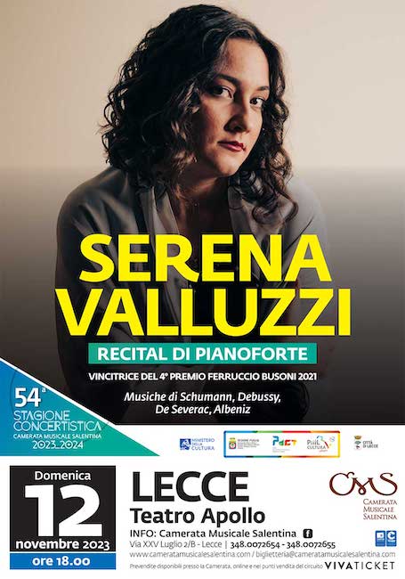 Lecce, il 12 novembre recital di pianoforte di Serena Valluzzi Lecce, il 12 novembre recital di pianoforte di Serena Valluzzi