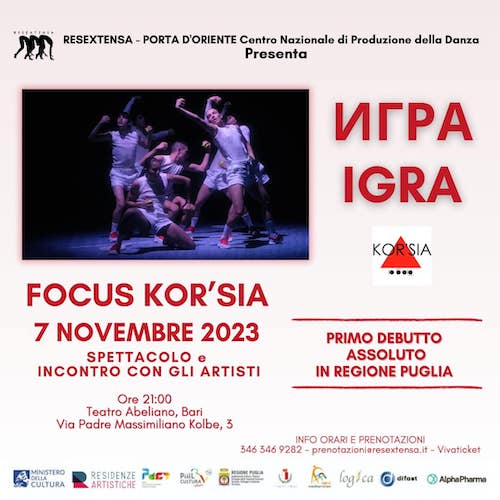 Bari, al Teatro Abeliano il Collettivo italo-spagnolo Kor’sia con Igra Bari, al Teatro Abeliano il Collettivo italo-spagnolo Kor’sia con Igra