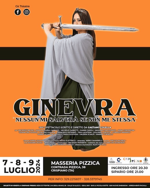Locandina dello spettacolo "Ginevra". E' raffigurata Ginevra  con la spada