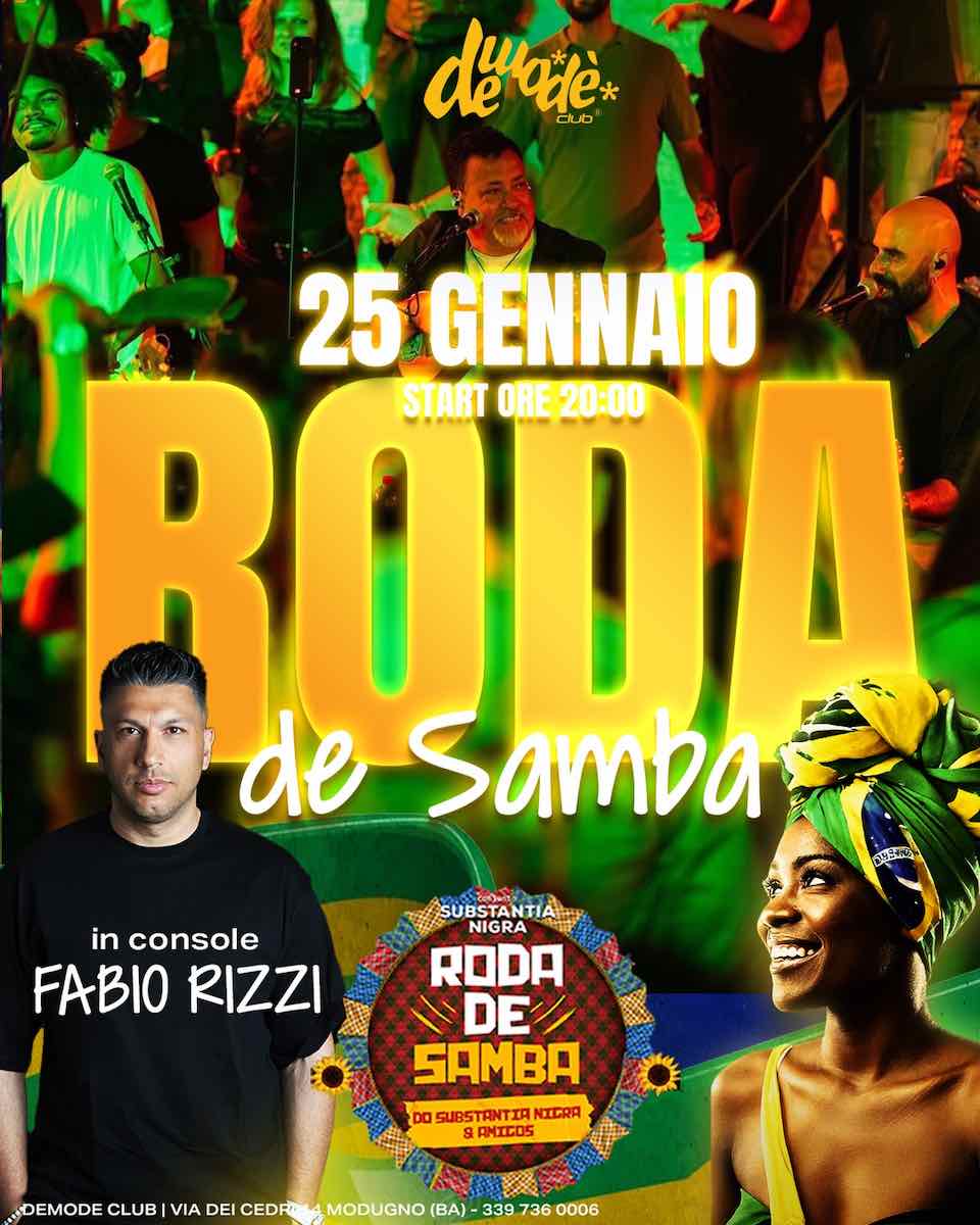 Modugno, “Roda de Samba”: il 25 gennaio i Conjunto Substantia Nigra e il dj Fabio Rizzi