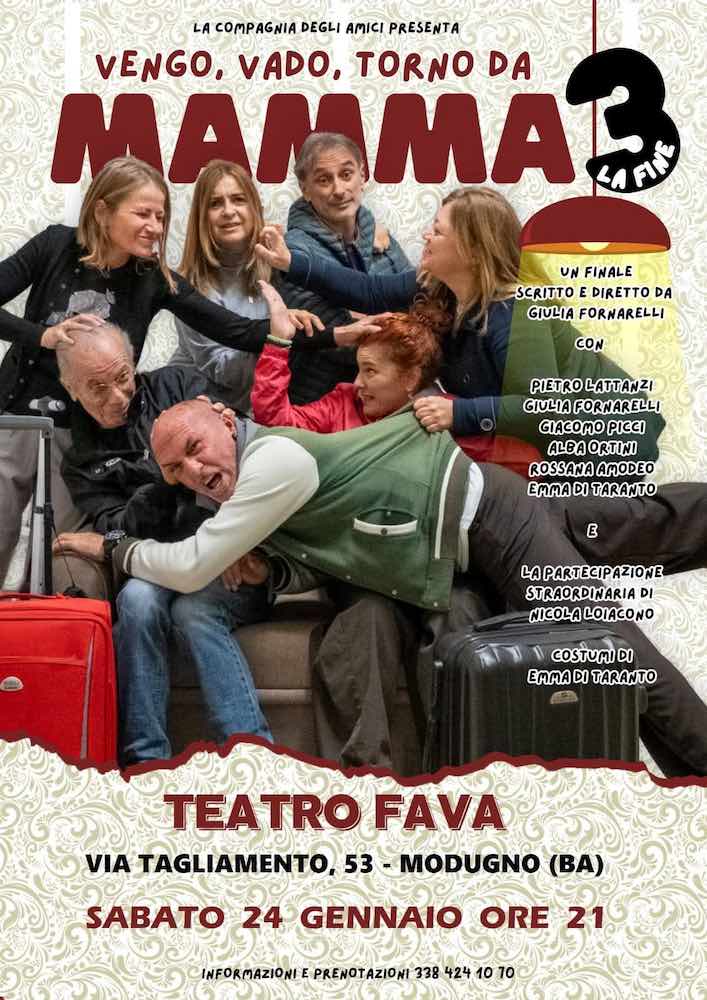 “Vado, Vengo, Torno da Mamma 3– La Fine” in scena a Modugno