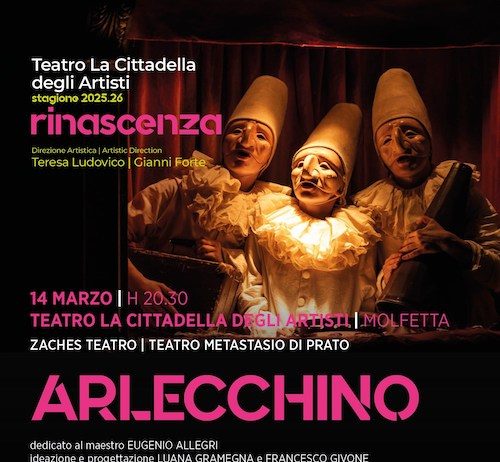 Arlecchino di Zaches Teatro il 14 marzo a Molfetta