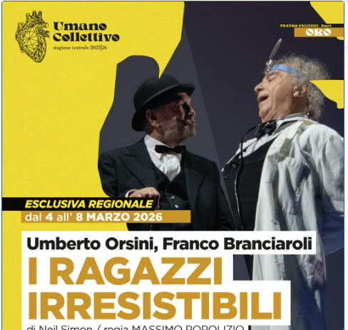 “I ragazzi irresistibili” di Neil Simon con Umberto Orsini e Franco Branciaroli a Bari