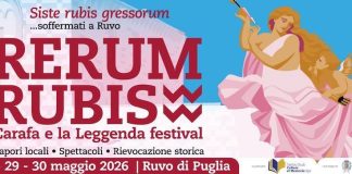 “Rerum Rubis. Carafa e la Leggenda Festival”: dal 28 al 30 maggio a Ruvo di Puglia