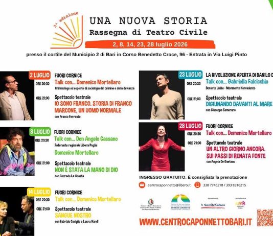 Torna a Bari “Una Nuova Storia”: la rassegna di teatro civile del Centro Caponnetto