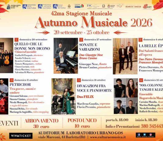 Torna a Barletta Autunno Musicale a cura di Cultura e Musica G. Curci ETS